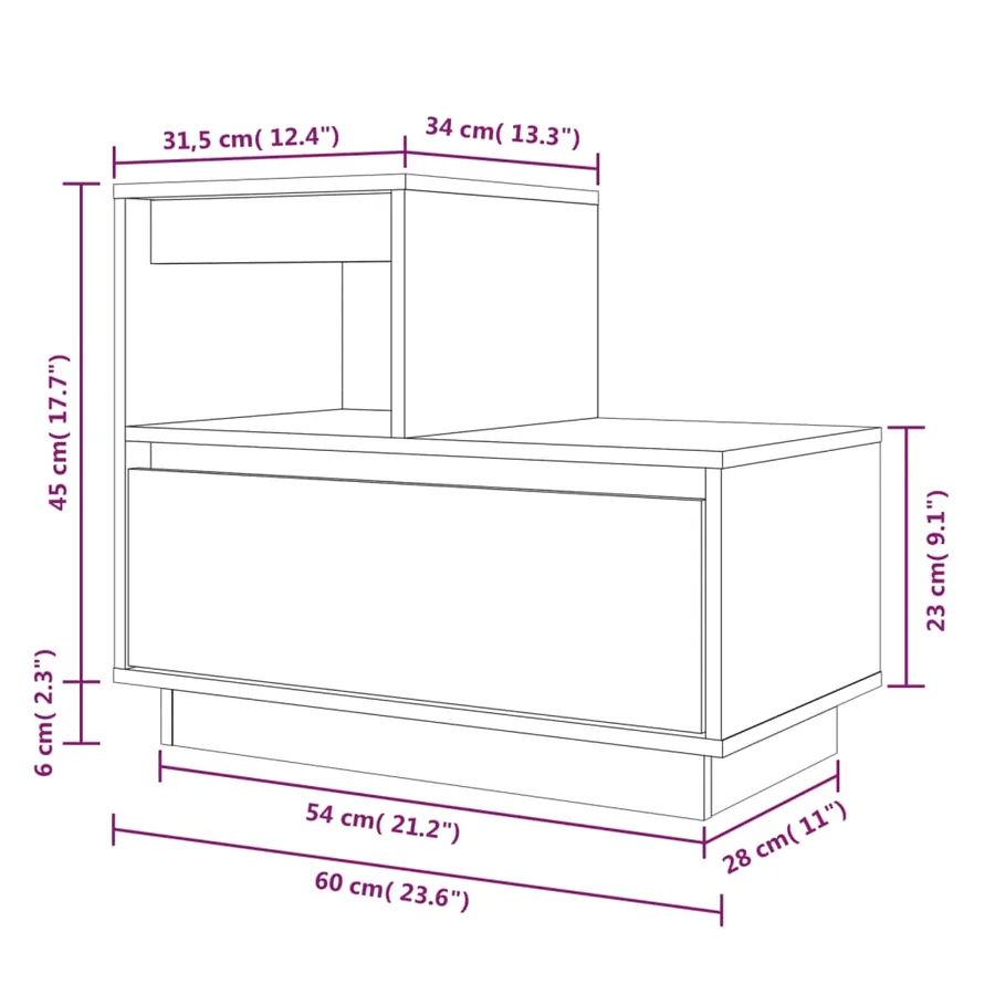 Table de chevet 60x34x51 cm Bois de pin solide - 8