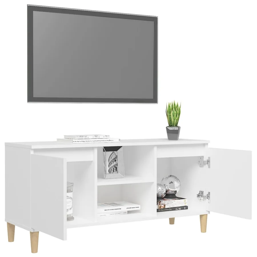 Meuble TV avec pieds en bois massif Blanc 103,5x35x50 cm - 4