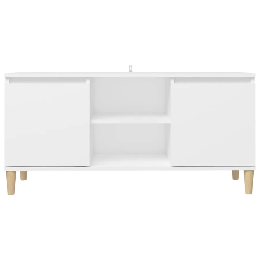 Meuble TV avec pieds en bois massif Blanc 103,5x35x50 cm - 5