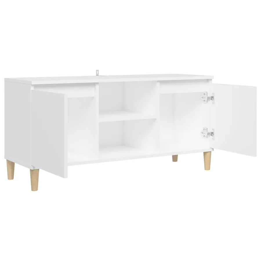 Meuble TV avec pieds en bois massif Blanc 103,5x35x50 cm - 7
