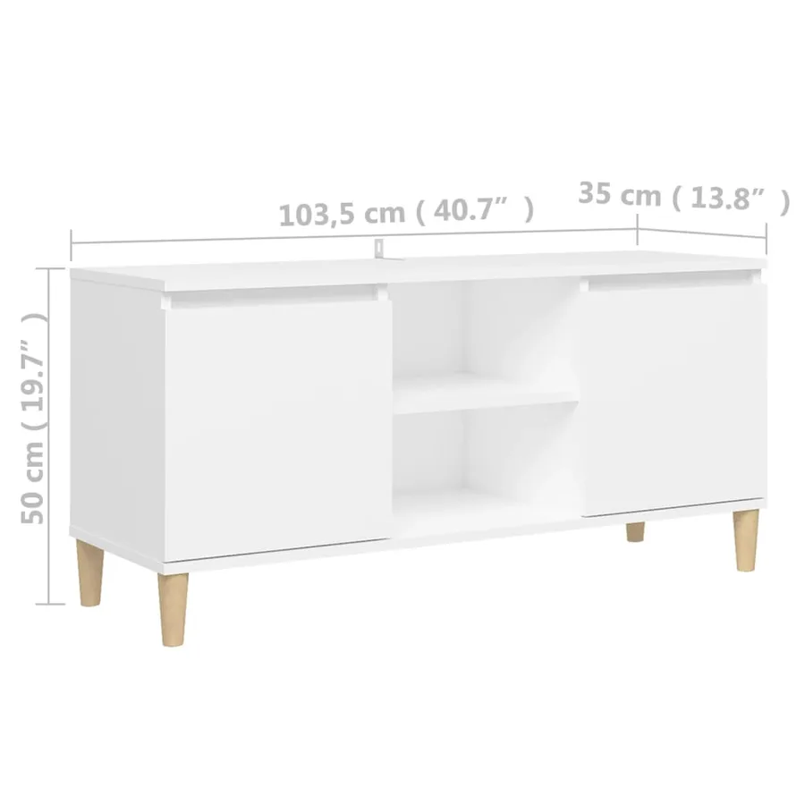 Meuble TV avec pieds en bois massif Blanc 103,5x35x50 cm - 8