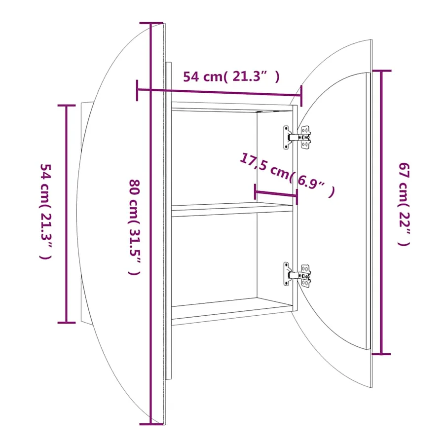 Armoire de salle de bain miroir rond et LED Noir 54x54x17,5 cm - 8