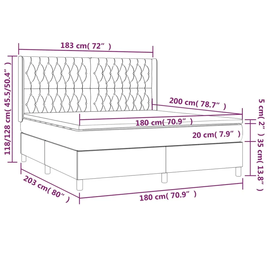Sommier à lattes de lit matelas et LED Taupe 180x200 cm Tissu - 8