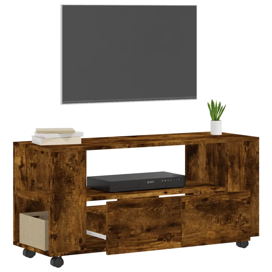 Meuble TV chêne fumé 102x34,5x43 cm bois d'ingénierie - 4