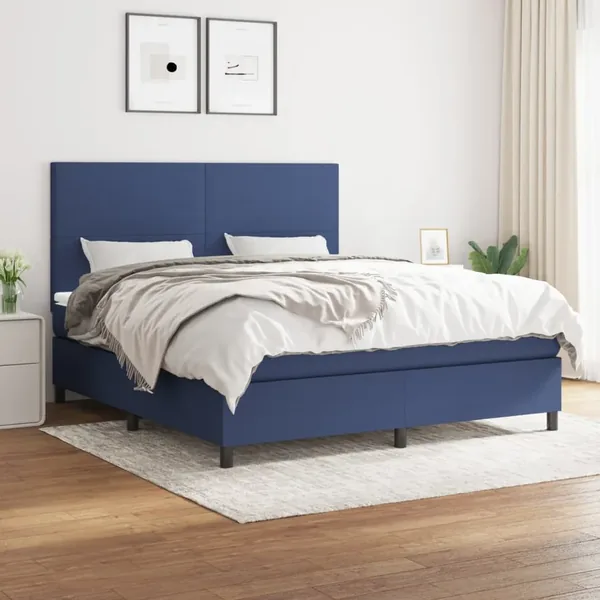 Sommier à lattes de lit avec matelas Bleu 180x200 cm Tissu