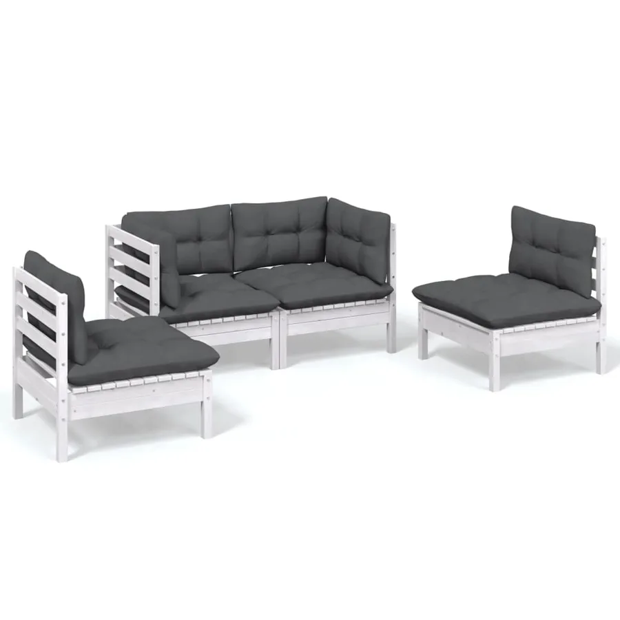 Salon de jardin 4 pcs avec coussins bois de pin massif - 2