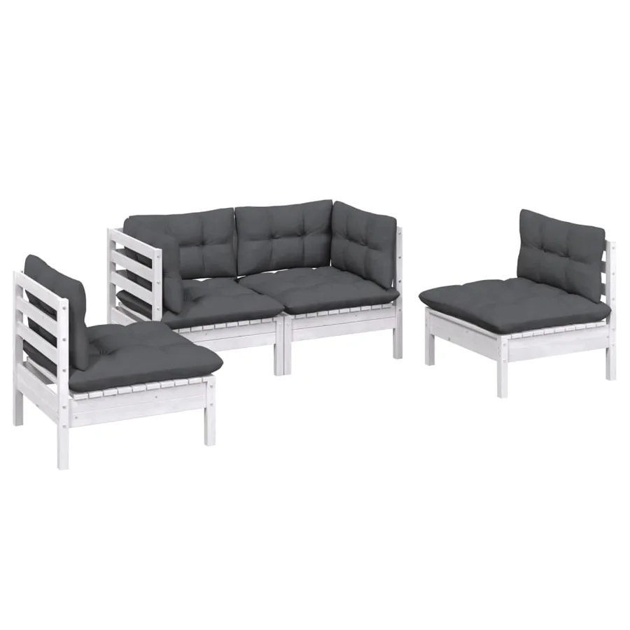 Salon de jardin 4 pcs avec coussins bois de pin massif - 3
