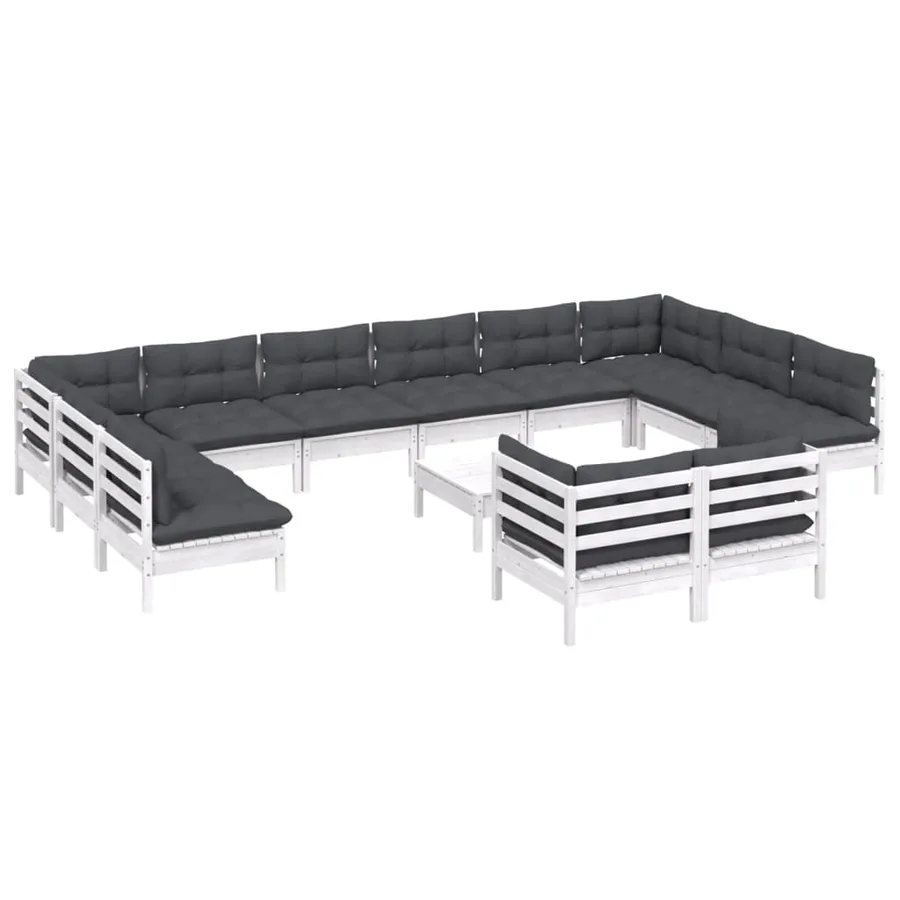 Salon de jardin 13 pcs avec coussins blanc bois de pin - 3