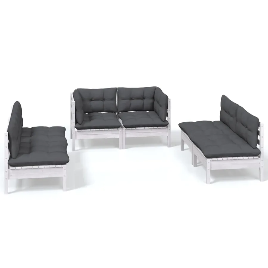 Salon de jardin 6 pcs avec coussins bois de pin massif - 2