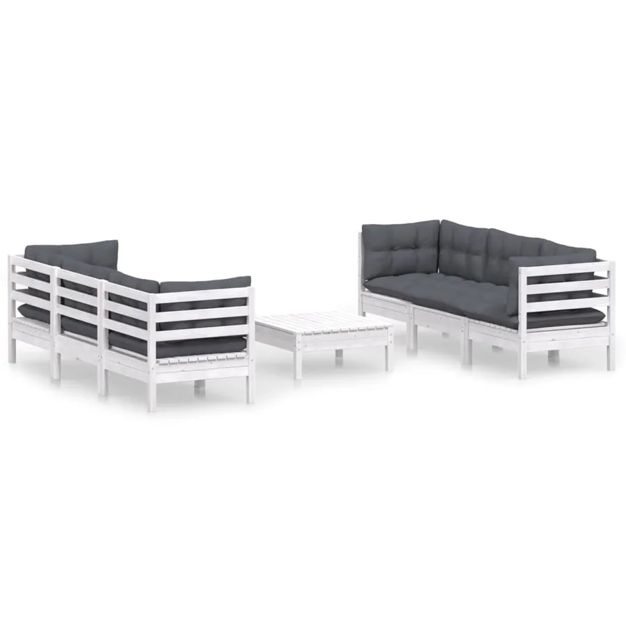 Salon de jardin 7 pcs avec coussins anthracite bois de pin - 2
