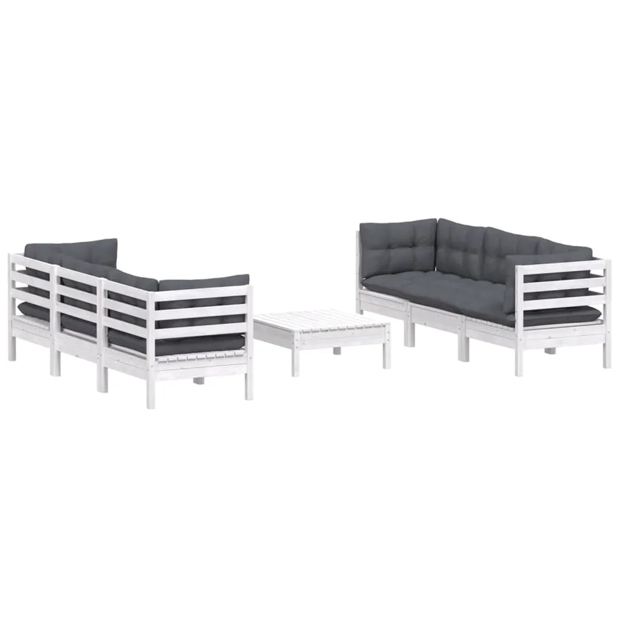 Salon de jardin 7 pcs avec coussins anthracite bois de pin - 3