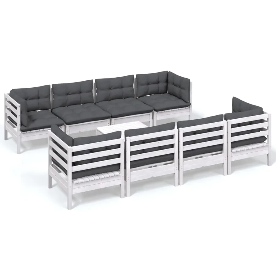 Salon de jardin 9 pcs avec coussins bois de pin massif - 2