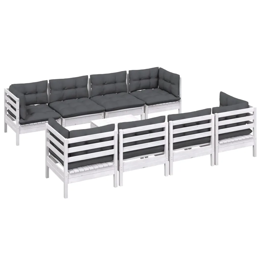 Salon de jardin 9 pcs avec coussins bois de pin massif - 3