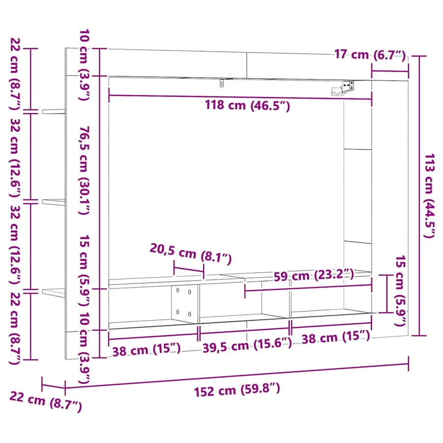 Meuble TV chêne sonoma 152x22x113 cm bois d'ingénierie - 9