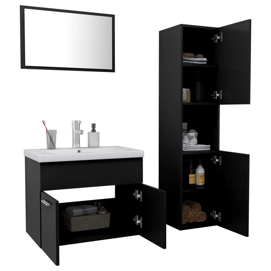 Ensemble de meubles de salle de bain Noir Bois d'ingénierie - 3