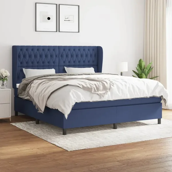 Sommier à lattes de lit avec matelas Bleu 180x200 cm Tissu