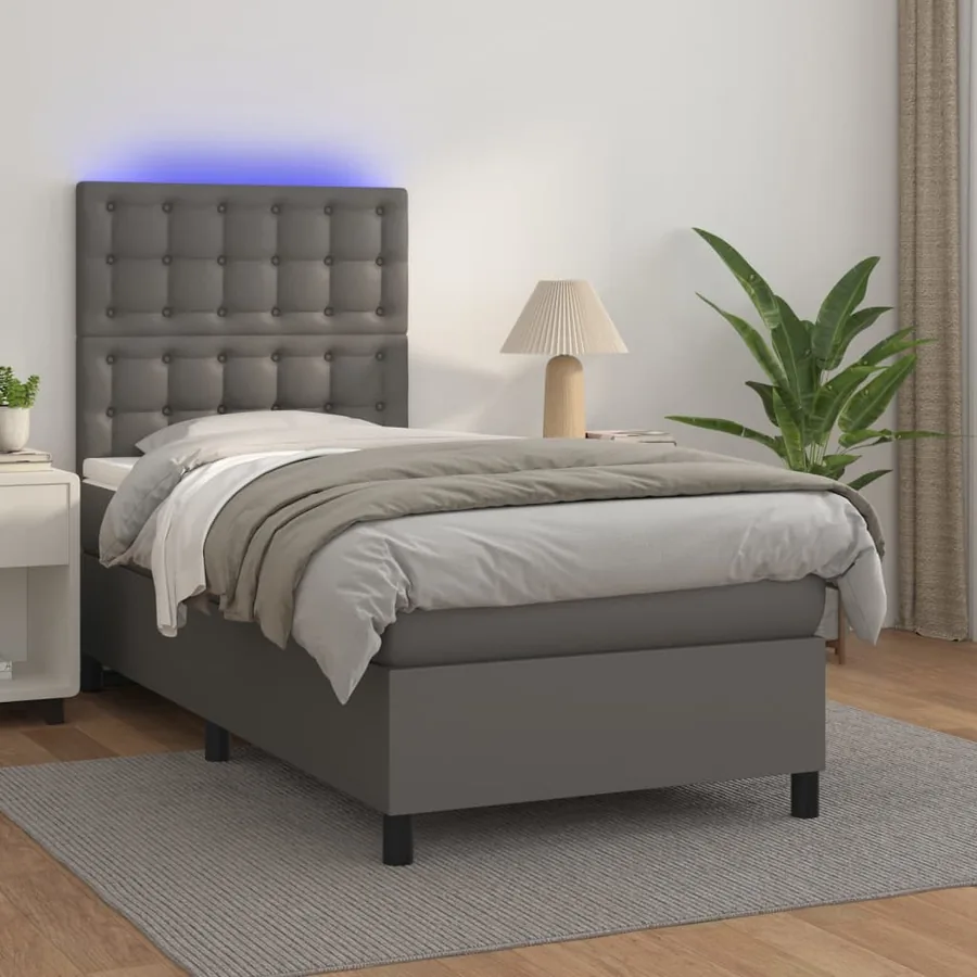 Sommier à lattes de lit avec matelas et LED Gris 80x200 cm