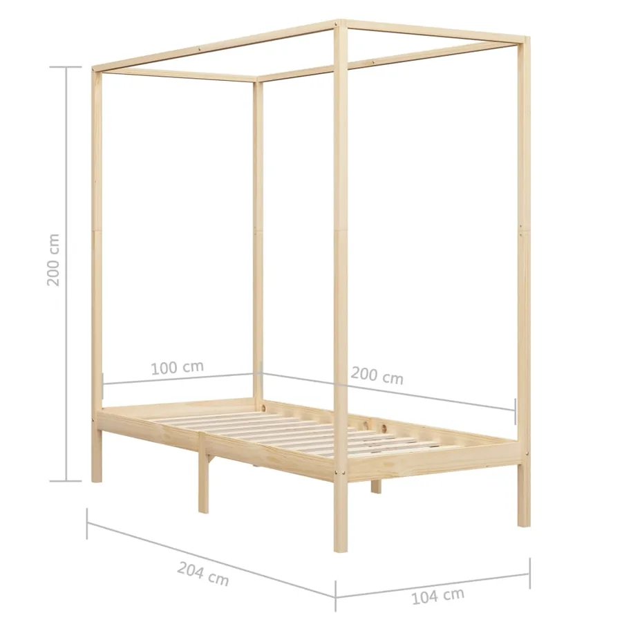 Cadre de lit à baldaquin sans matelas bois massif 100x200 cm - 7