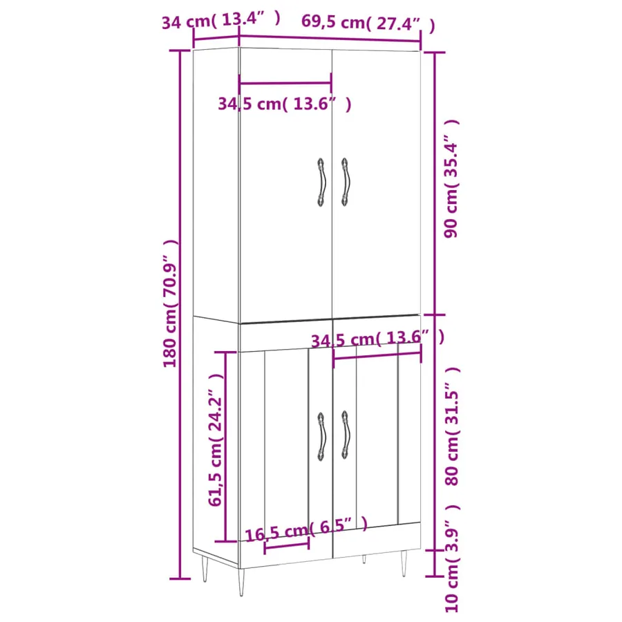 Buffet haut Gris béton 69,5x34x180 cm Bois d'ingénierie - 13