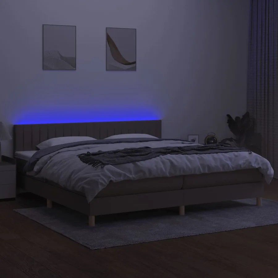 Sommier à lattes de lit et matelas et LED Taupe 200x200cm Tissu - 3