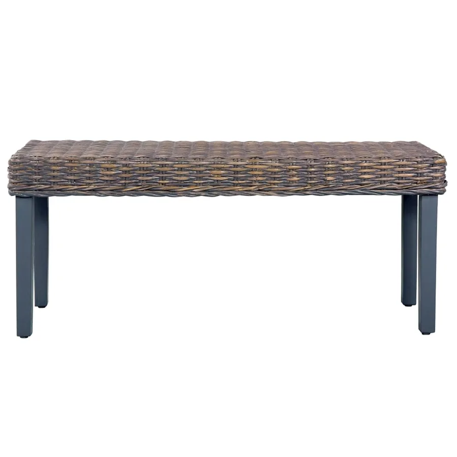 Banc 110 cm Gris Rotin naturel kubu et bois d'acajou massif - 2