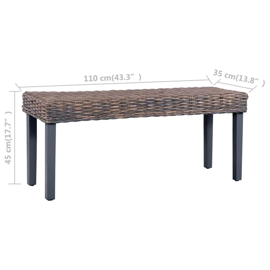 Banc 110 cm Gris Rotin naturel kubu et bois d'acajou massif - 6