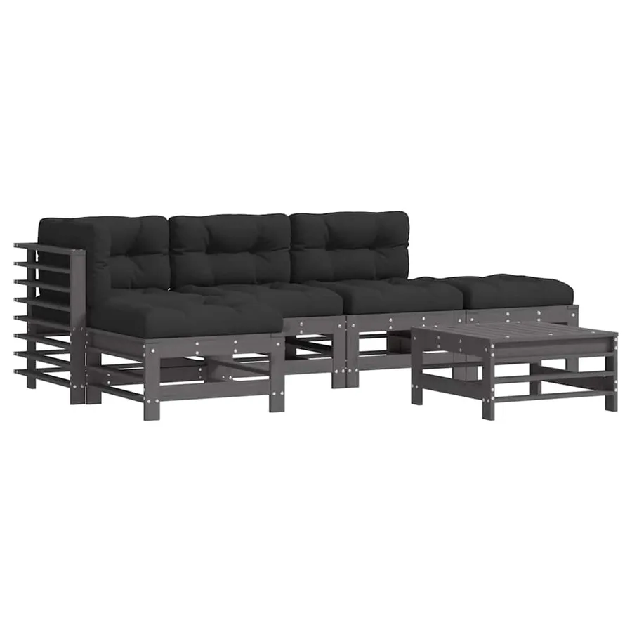 Salon de jardin 6 pcs avec coussins gris bois massif - 2