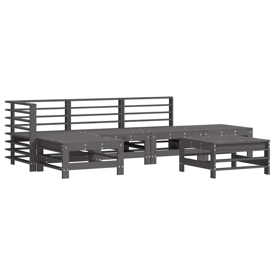 Salon de jardin 6 pcs avec coussins gris bois massif - 3