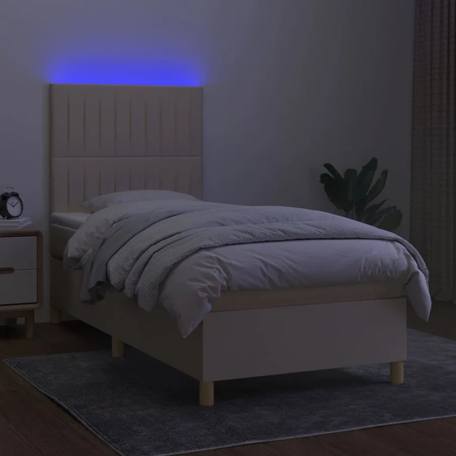 Sommier à lattes de lit et matelas et LED Crème 90x200 cm Tissu - 4