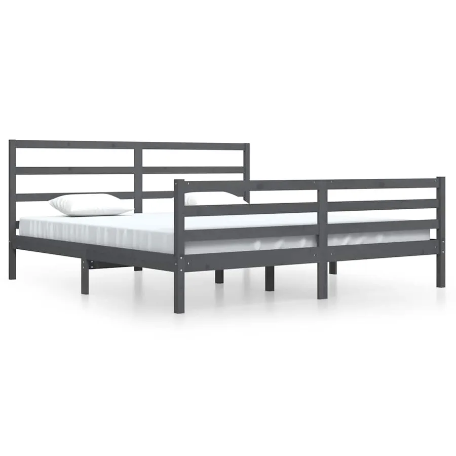 Cadre de lit sans matelas bois massif de pin gris 200x200 cm - 2