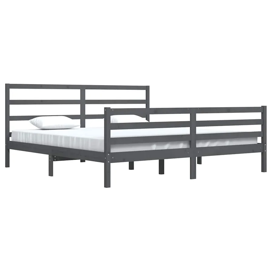 Cadre de lit sans matelas bois massif de pin gris 200x200 cm - 3