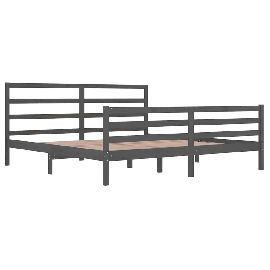 Cadre de lit sans matelas bois massif de pin gris 200x200 cm - 4