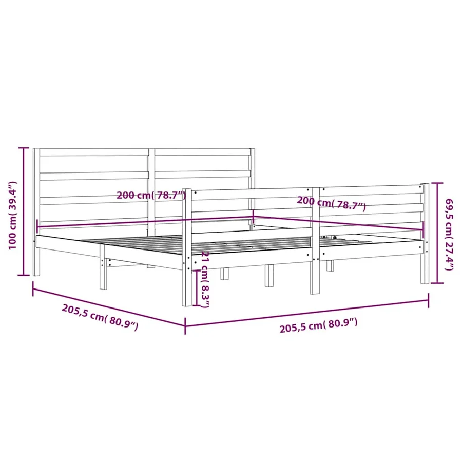 Cadre de lit sans matelas bois massif de pin gris 200x200 cm - 6
