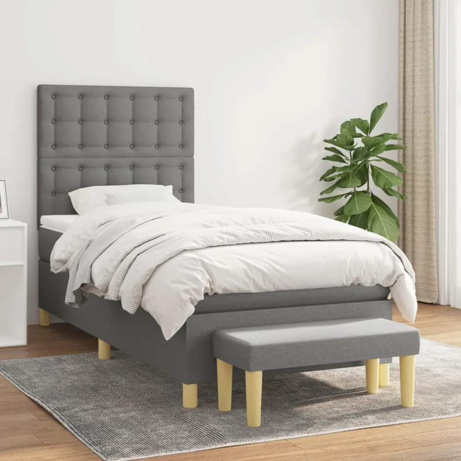 Sommier à lattes de lit avec matelas Gris foncé 80x200 cm Tissu