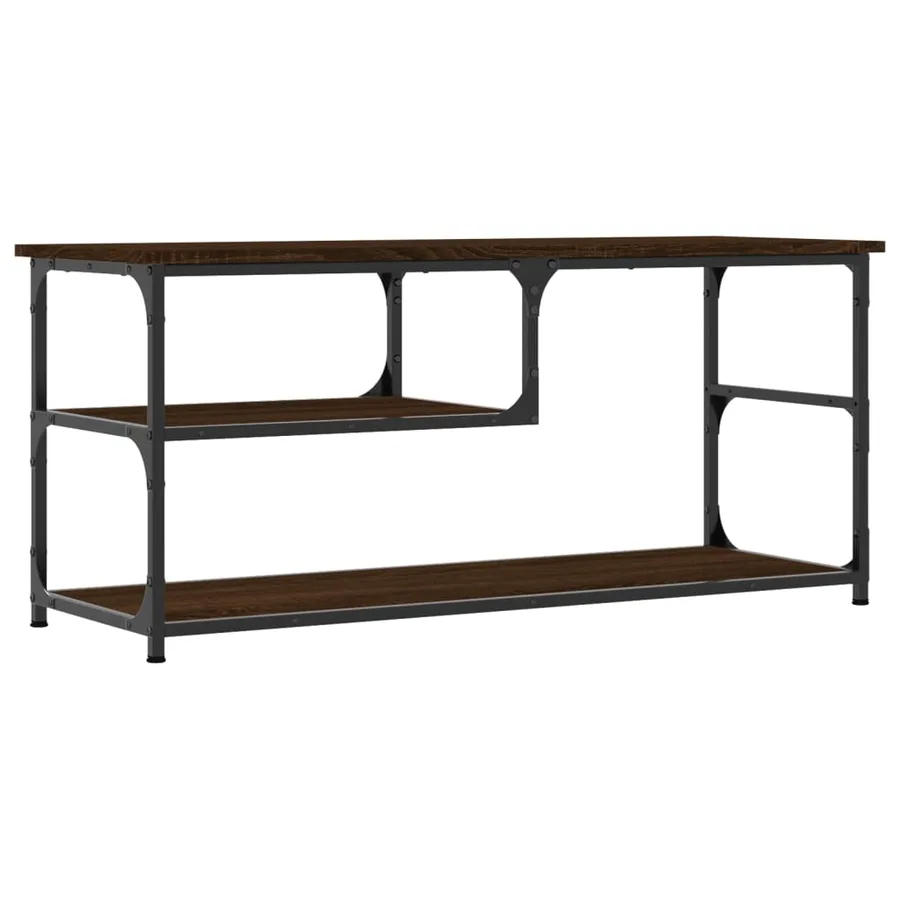 Meuble TV chêne marron 103x38x46,5cm bois d'ingénierie et acier - 2