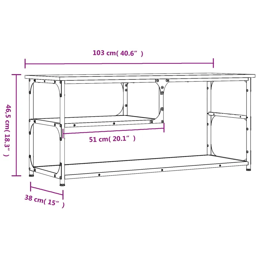 Meuble TV chêne marron 103x38x46,5cm bois d'ingénierie et acier - 9