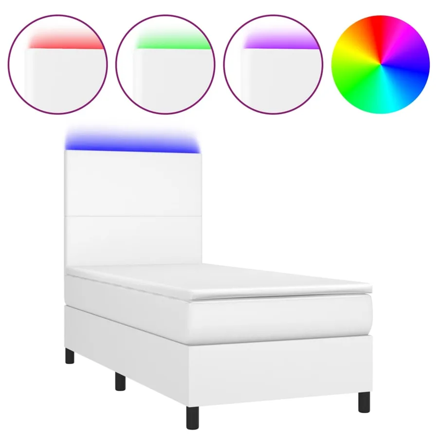 Sommier à lattes de lit avec matelas et LED Blanc 90x200 cm - 2