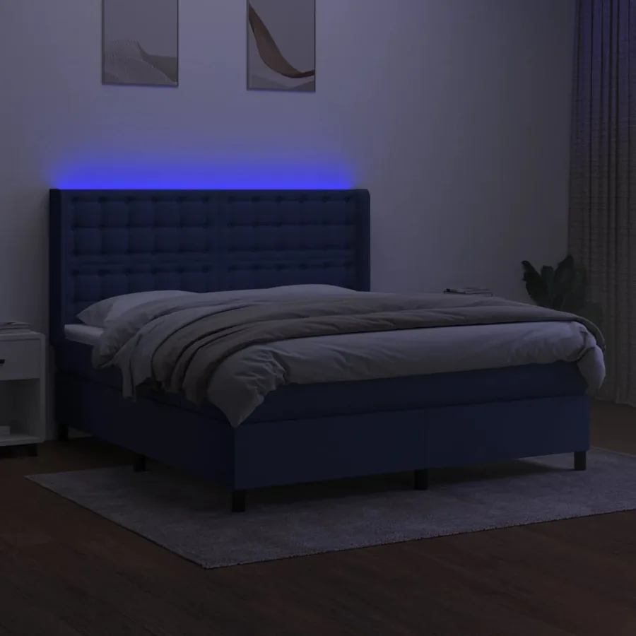 Sommier à lattes de lit matelas et LED Bleu 180x200 cm Tissu - 3