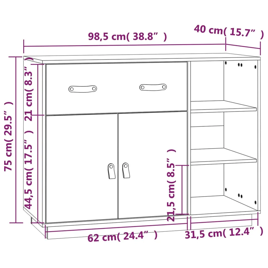Buffet Gris 98,5x40x75 cm Bois massif de pin - 10