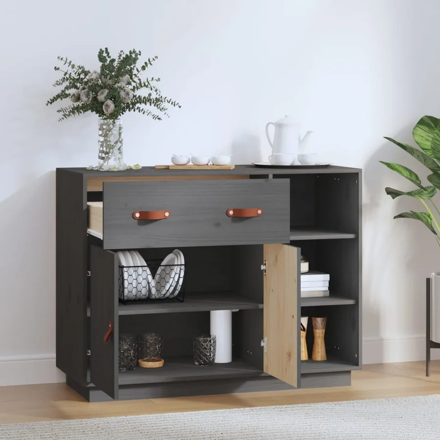 Buffet Gris 98,5x40x75 cm Bois massif de pin - 3