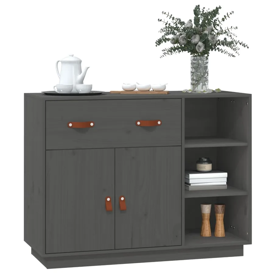 Buffet Gris 98,5x40x75 cm Bois massif de pin - 4