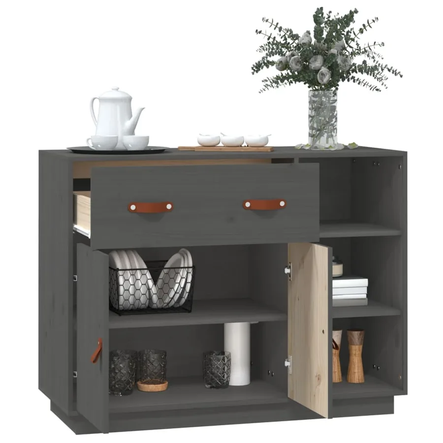 Buffet Gris 98,5x40x75 cm Bois massif de pin - 5