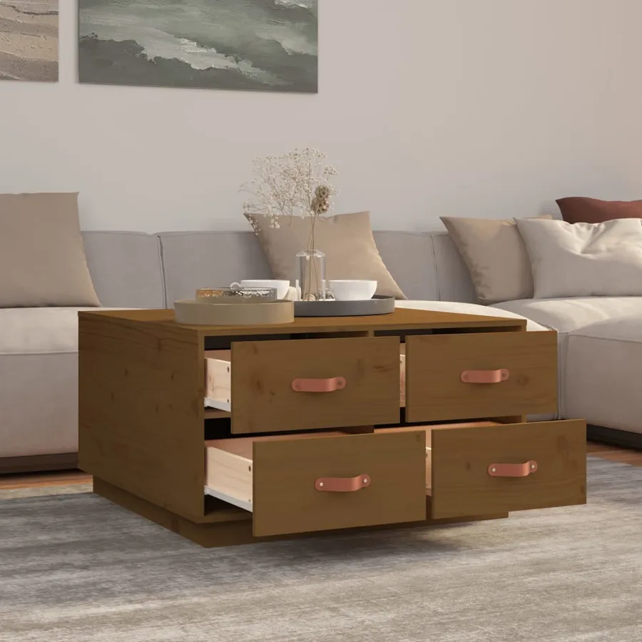 Table basse Marron miel 80x80x45 cm Bois massif de pin - 4