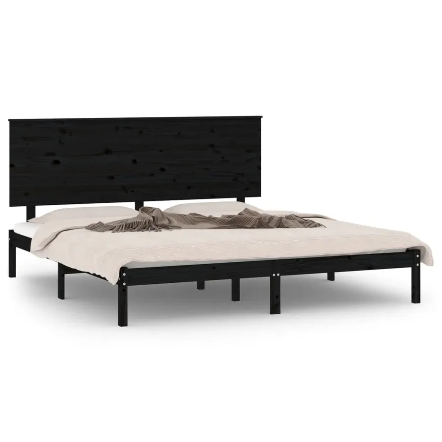 Cadre de lit sans matelas noir 200x200 cm bois massif de pin - 2