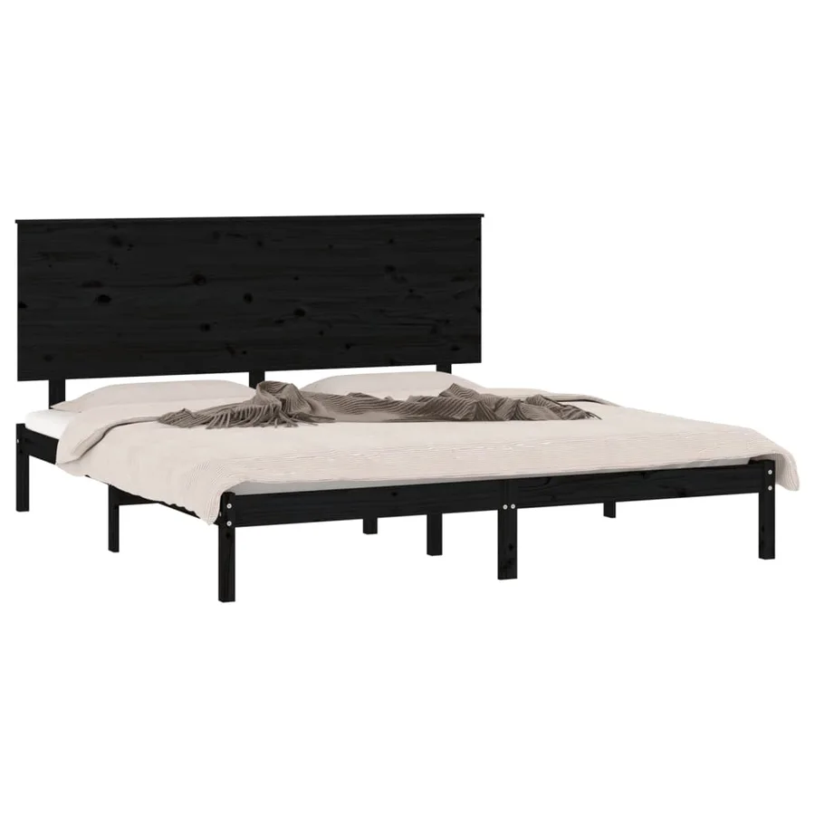 Cadre de lit sans matelas noir 200x200 cm bois massif de pin - 3