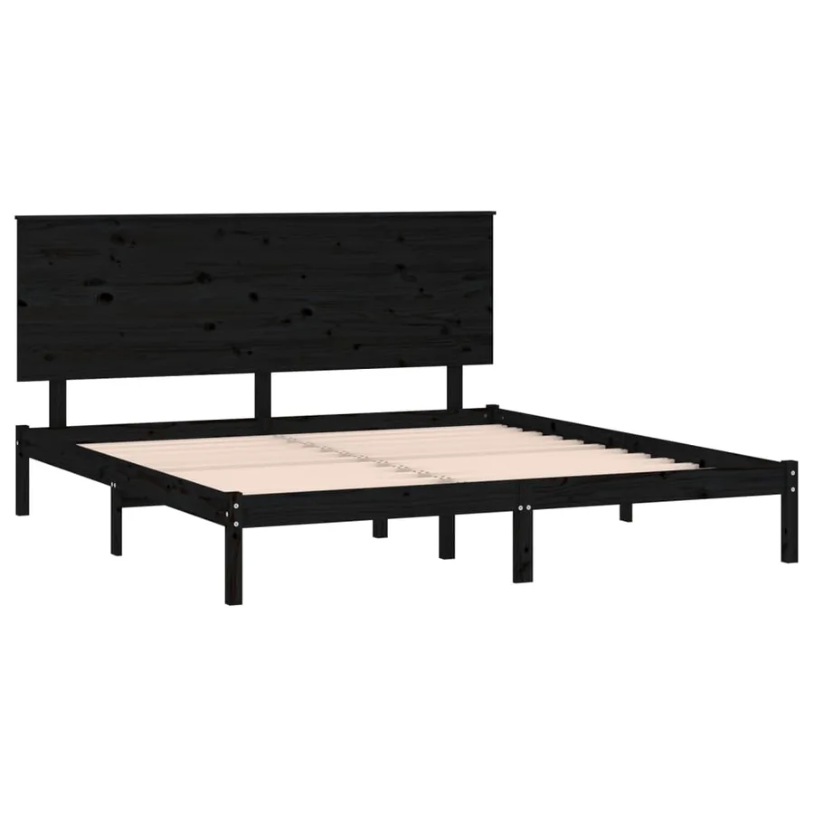 Cadre de lit sans matelas noir 200x200 cm bois massif de pin - 4