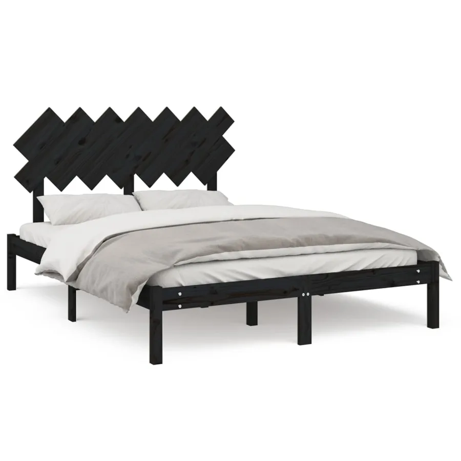 Cadre de lit sans matelas noir 140x190 cm bois massif - 2