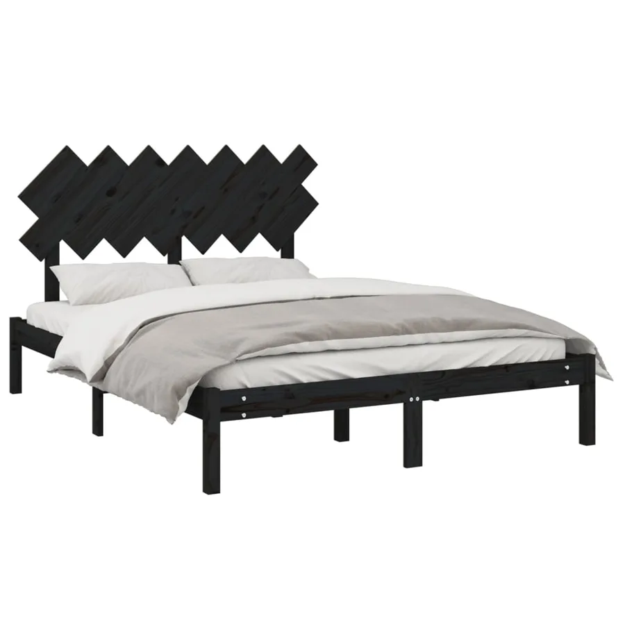 Cadre de lit sans matelas noir 140x190 cm bois massif - 3