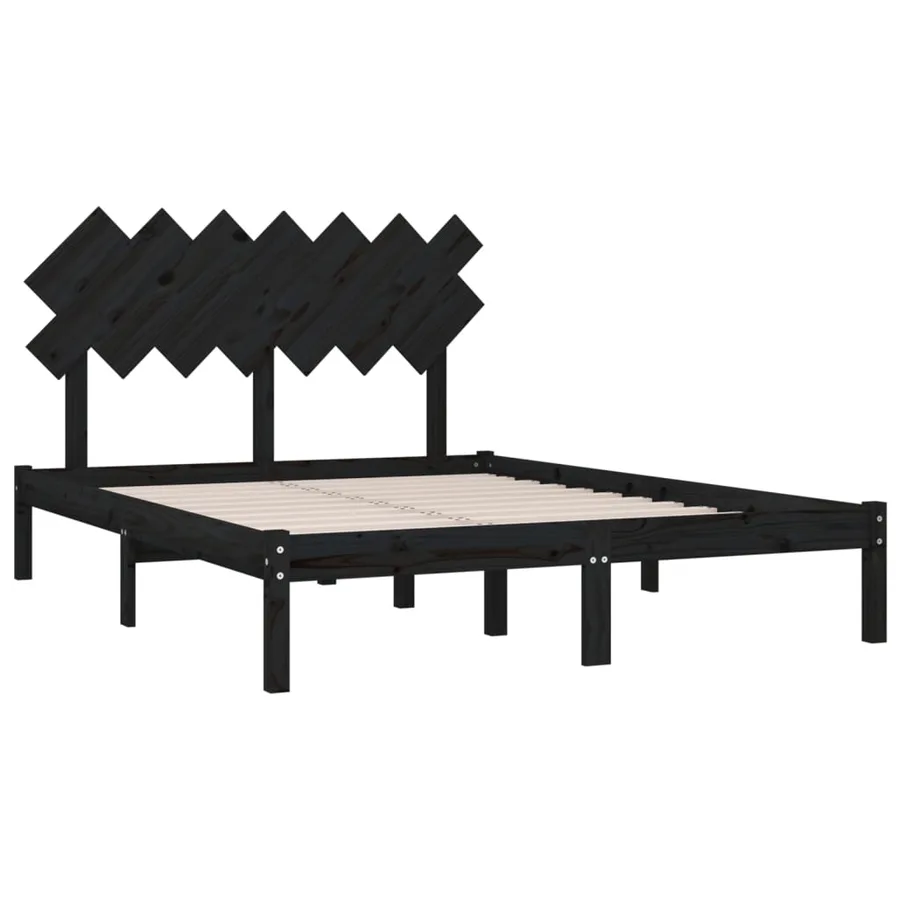 Cadre de lit sans matelas noir 140x190 cm bois massif - 4