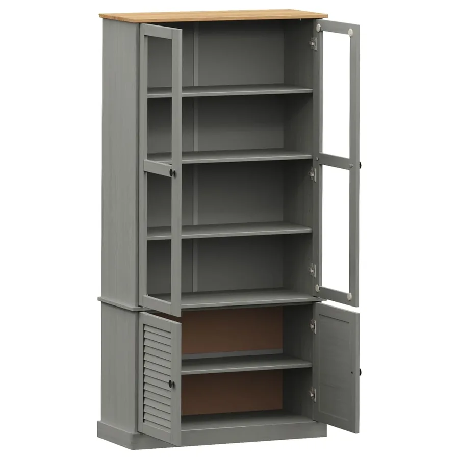 Vitrine en verre VIGO gris 85x35x170 cm bois massif de pin - 5
